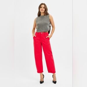 Risen High Rise Ankle Cuffed Barrel Jeans Scarlet Red Stretch Various NEW